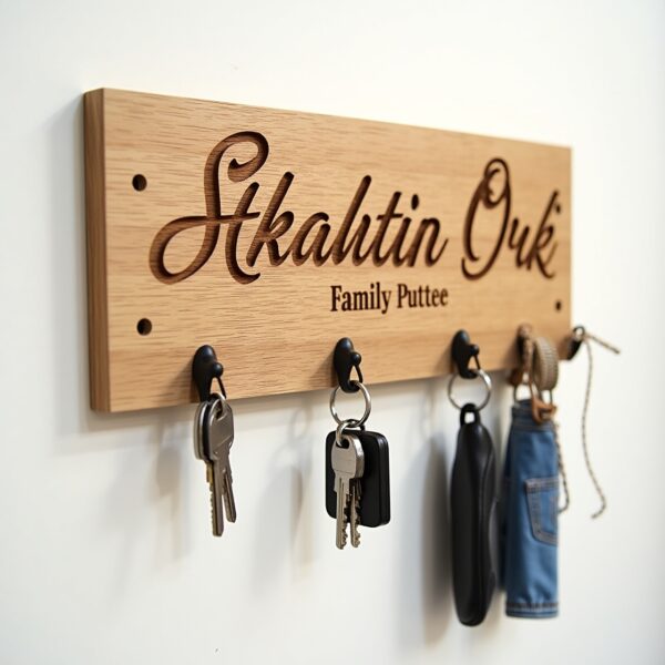 Engraved Wooden Key Hook Board
